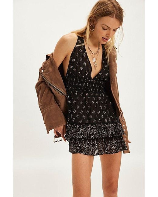 Intimately By Free People Black Happy Hour Printed Mini Slip By