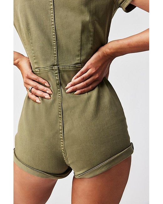 Free People Green Crvy Lennox Shortsuit At In Army, Size: Us 12