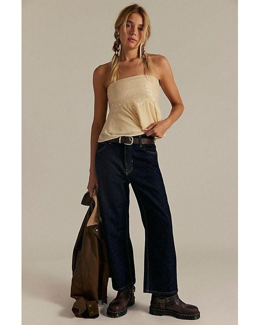 Free People Blue Deep Trance Dropped Boyfriend Jeans