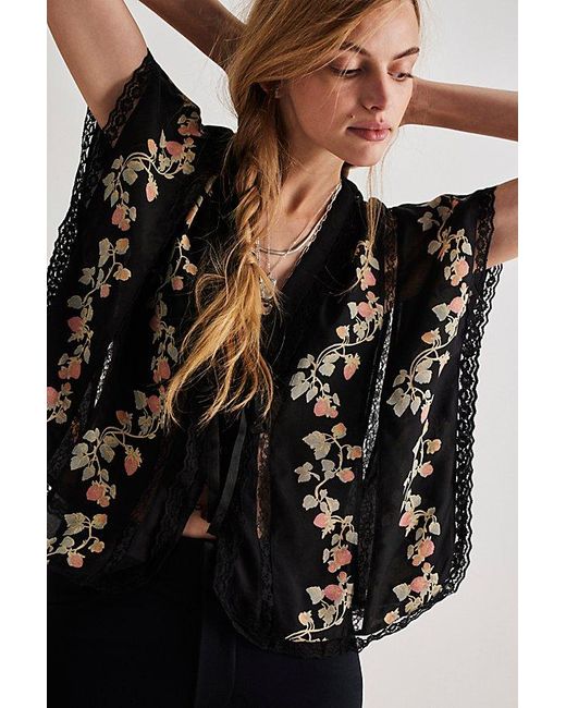 Free People Black Marigold Printed Shine Lace Top