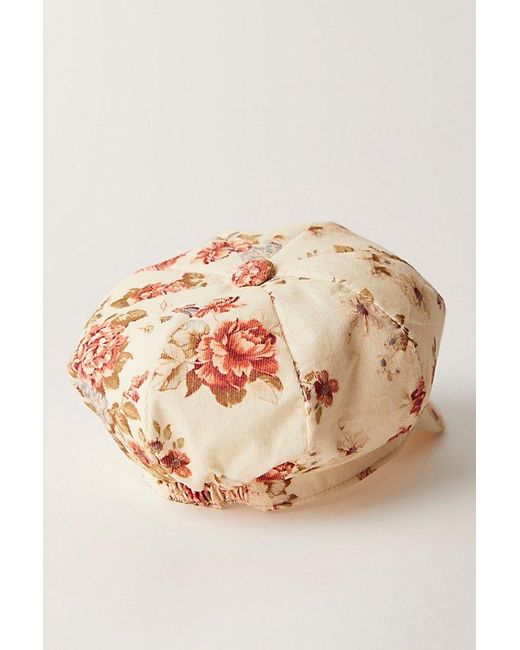 Free People Brown Floral Cabbie Cadet Cap