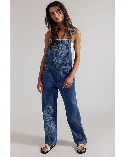 Free People Blue Ziggy Printed Overalls