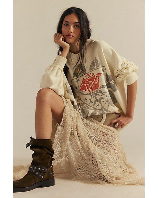 Free People Natural Palm Spring Turtleneck Graphic Pullover