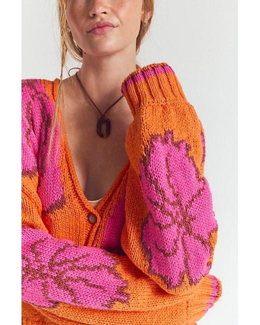Free People Red Sunny Patterned Cardi