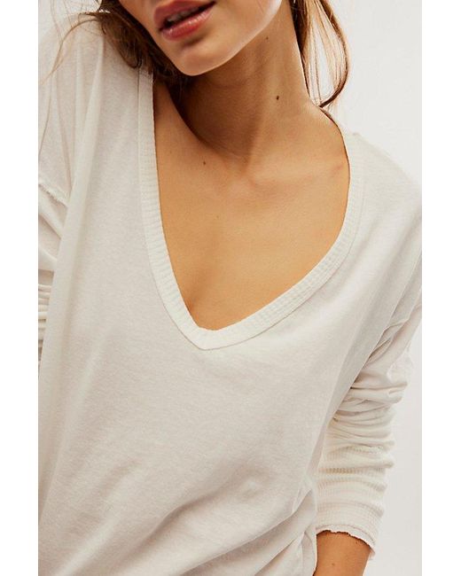 Free People Natural Coastal Cruising Long Sleeve Tee At Free People In Ivory, Size: Xs