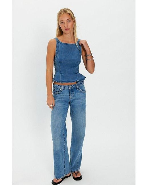 Free People Blue Sunfaded Denim Top