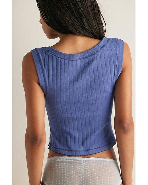 Intimately By Free People Blue End Game Pointelle Muscle Tank Top By