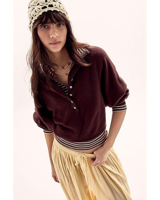 Free People Brown Porta Cashmere Henley Sweater