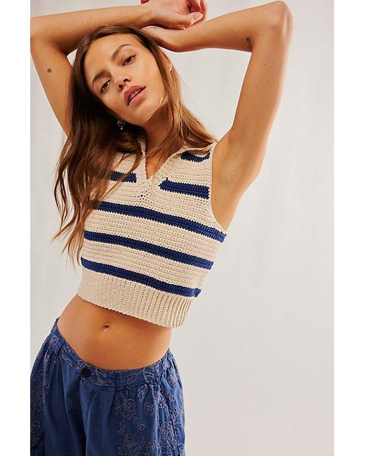 Free People Blue The Knotty Ones Cotton Crop Top