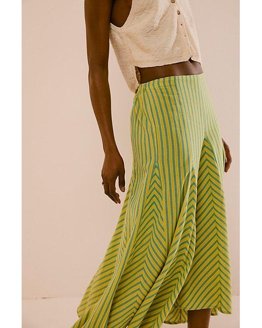 Free People Green Seeing Stripes Maxi Skirt