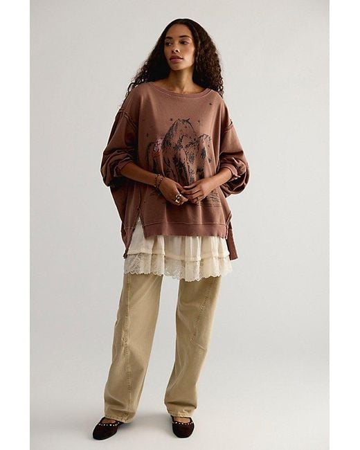 Free People Brown We The Free Graphic Camden Pullover