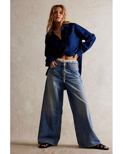 Free People Blue We The Free Waterfalls Baggy Wide-Leg Jeans