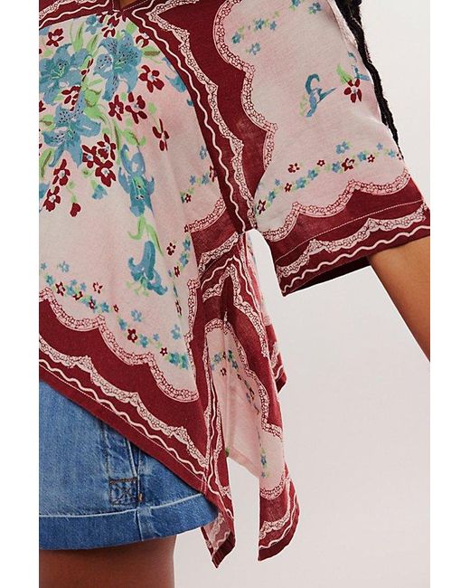 Free People Red Washed In Flowers Top