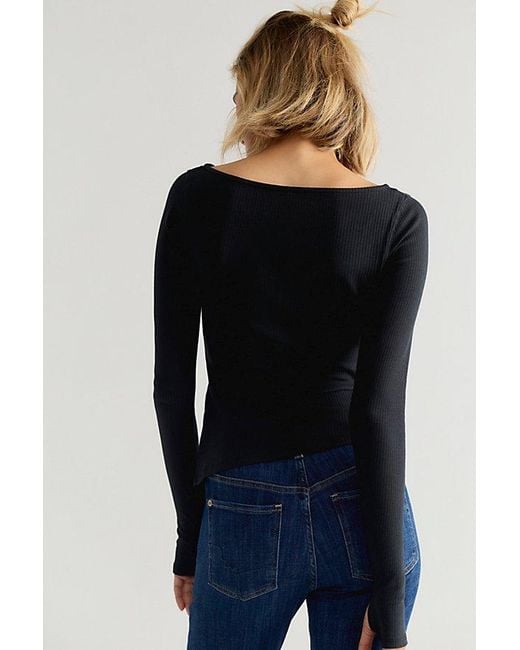 Free People Gray Over You Asymmetric Long Sleeve Top