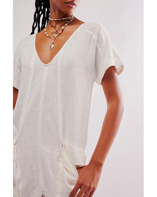Free People White Same Wave One-Piece