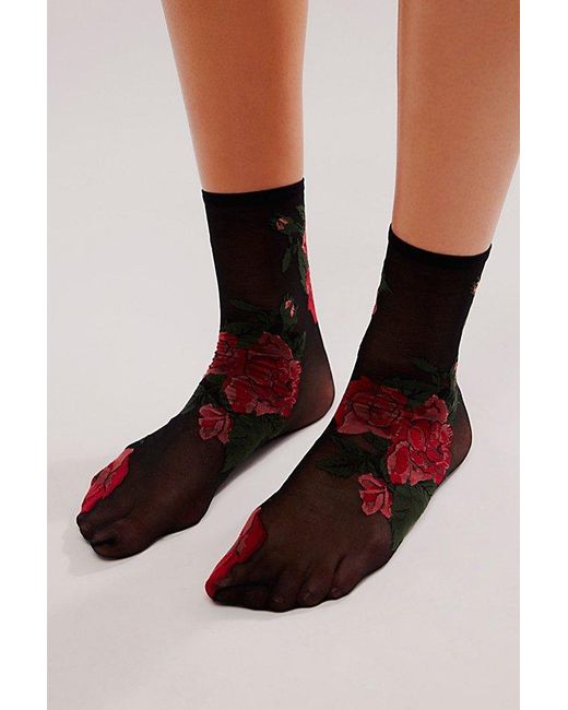 Free People Black Rose Garden Sheer Socks