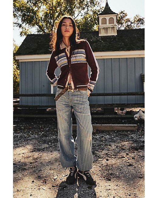 Free People Blue Don'T Wait Up Pinstripe Boyfriend Jeans