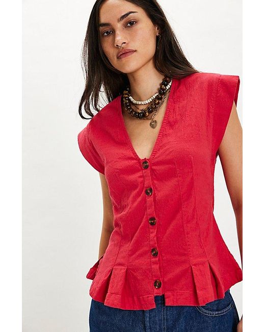 Free People Red Dylan Vest Jacket