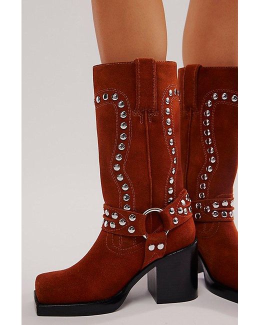 Jeffrey Campbell Blue Gretchen Studded Square Toe Boots