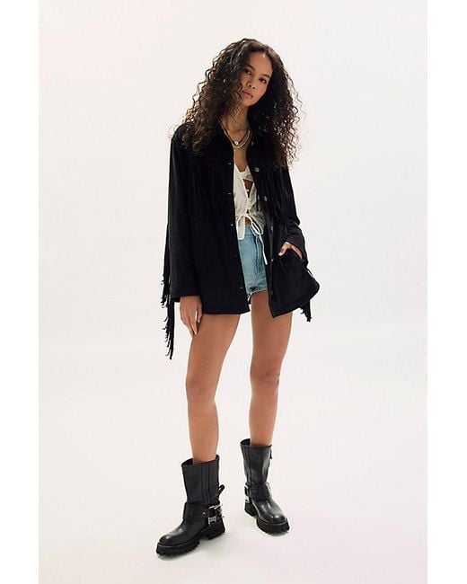 Free People Blue Fringe Out Vegan Suede Jacket