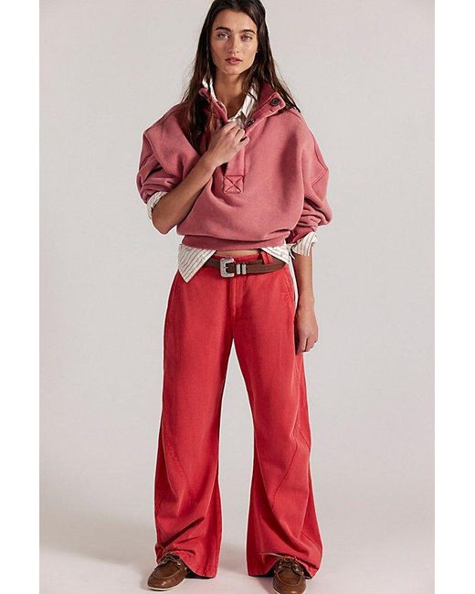 Free People Red Spotlight Washed Barrel Chino Trousers