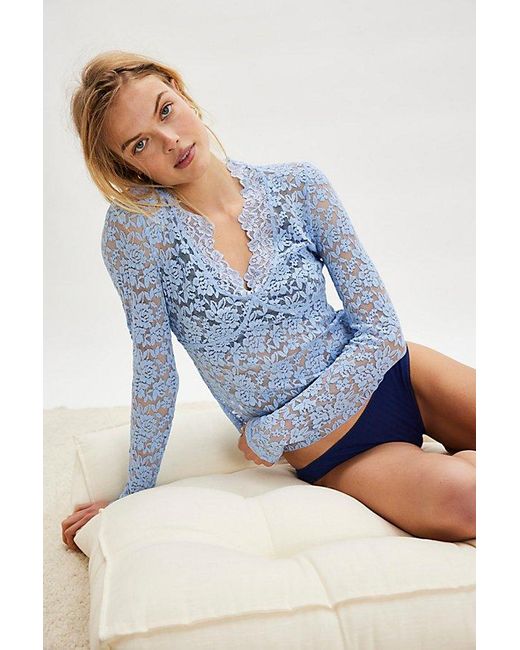 Intimately By Free People Blue All Day Lace Long Sleeve By