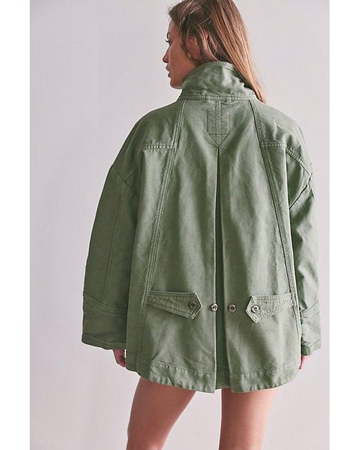 Free People Brown Collins Washed Canvas Funnel-Neck Jacket