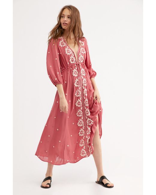 Free People Pink Embroidered Fable Dress