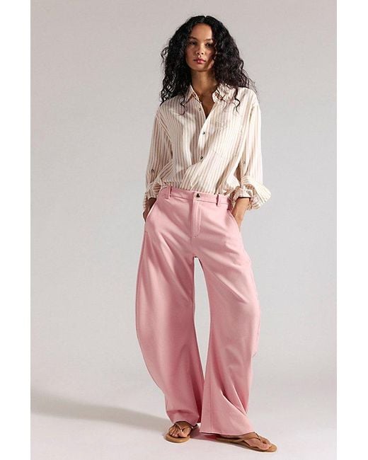 Free People Pink Spotlight Pinstripe Barrel Trousers
