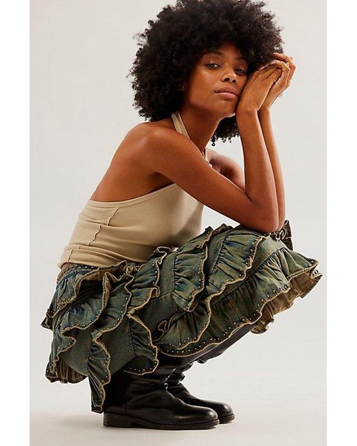 Black and top green ruffle skirt