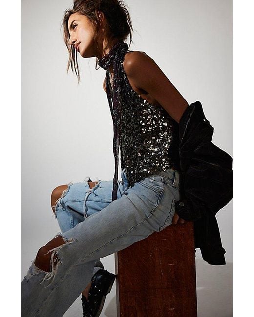 Free People Black Faye Shine Embellished Vest Jacket