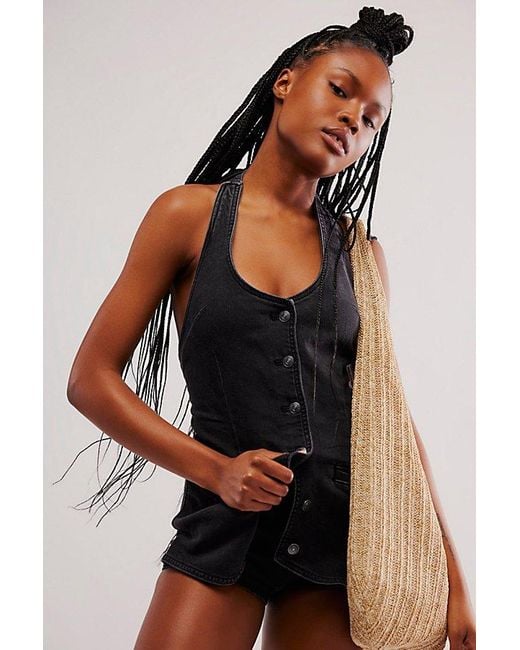 Free People Black Counter Culture Micro Playsuit