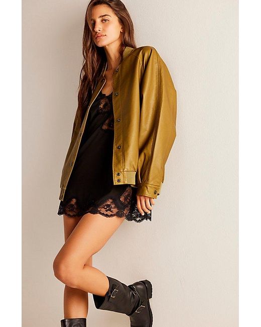 Free People Brown We The Free Wild Rose Vegan Leather Bomber Jacket At In Lizard, Size: Xs