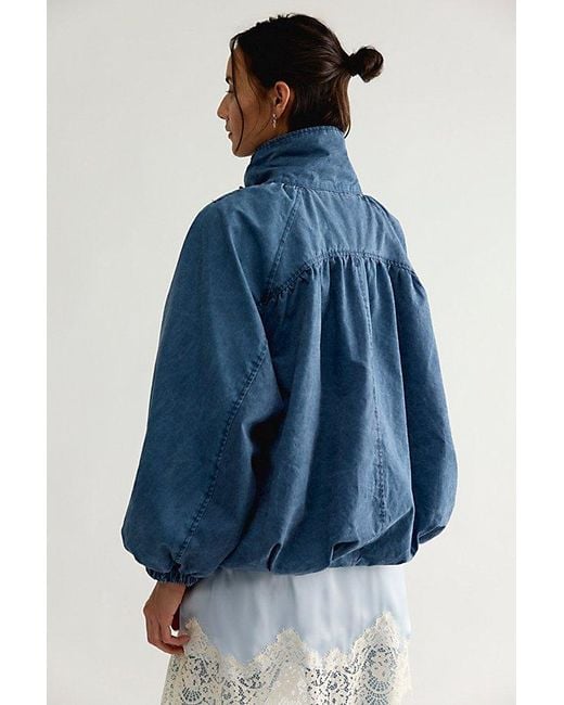 Free People Blue Chelsea Funnel-Neck Jacket
