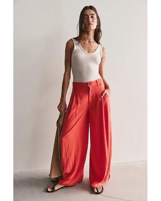 Free People Red About It Baggy Linen Trousers