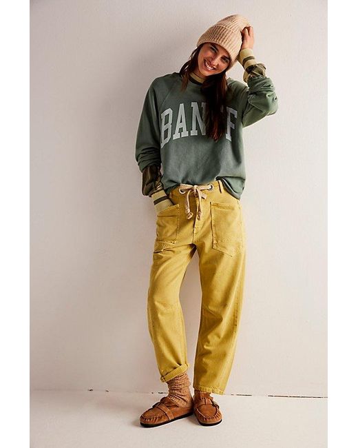 Free People Green We The Free Moxie Pull-on Barrel Jeans