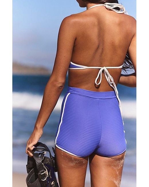 Acacia Swimwear Blue Devy Piped Surf Top