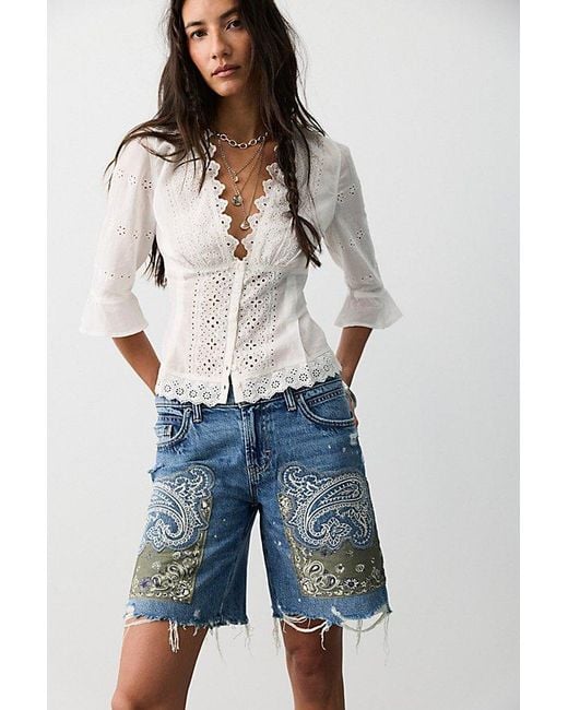 Free People Blue We The Free Reverie Patchwork Shorts