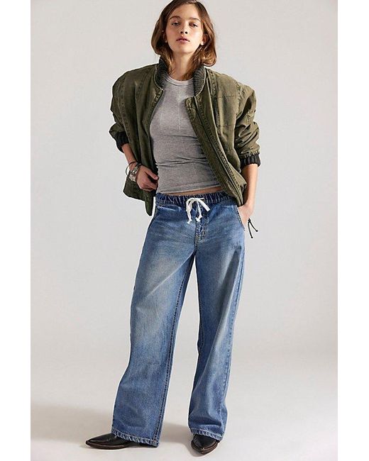 One Teaspoon Blue Roadhouse Wide-Leg Drawstring Jeans
