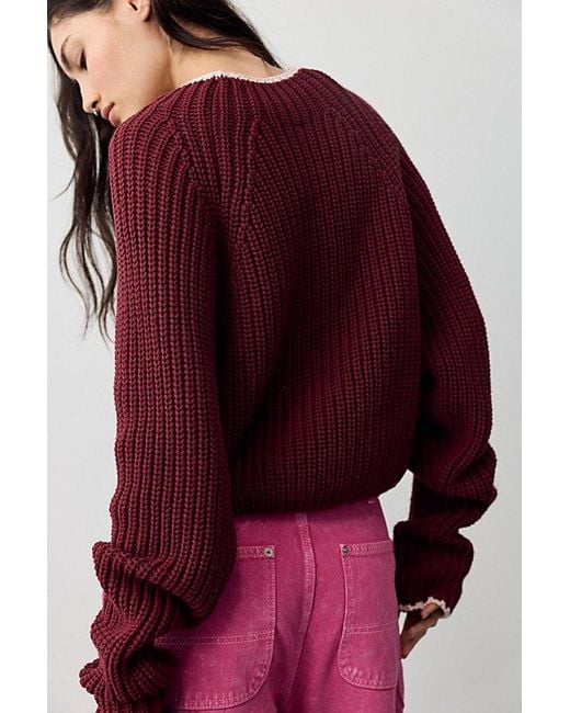 Free People Red Low Tide Knit Pullover