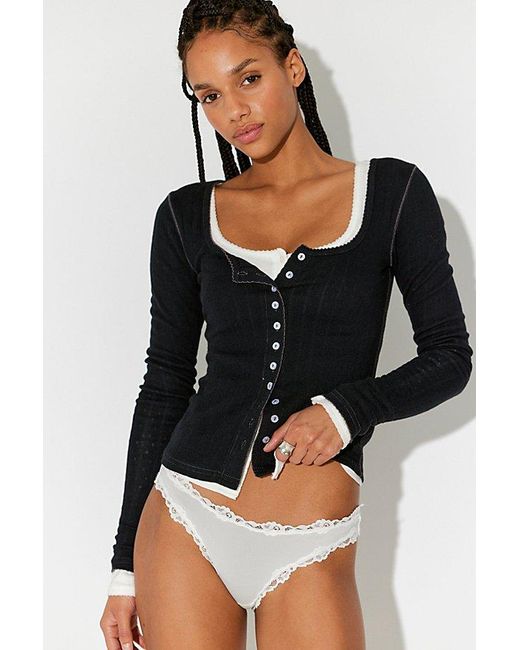 Intimately By Free People Black End Game Pointelle Long Sleeve By