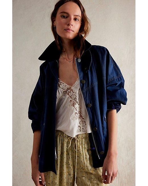 Free People Blue Cori Waxed Jacket At Free People In Darkest Sapphire, Size: Small