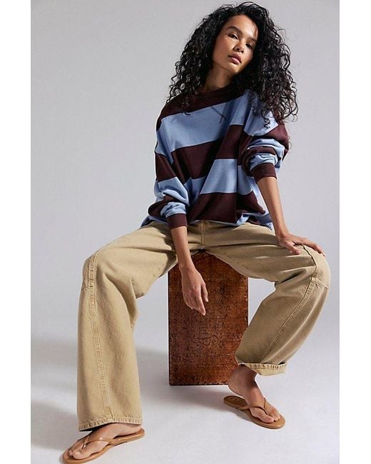 Free People Gray Classic Striped Oversized Crewneck