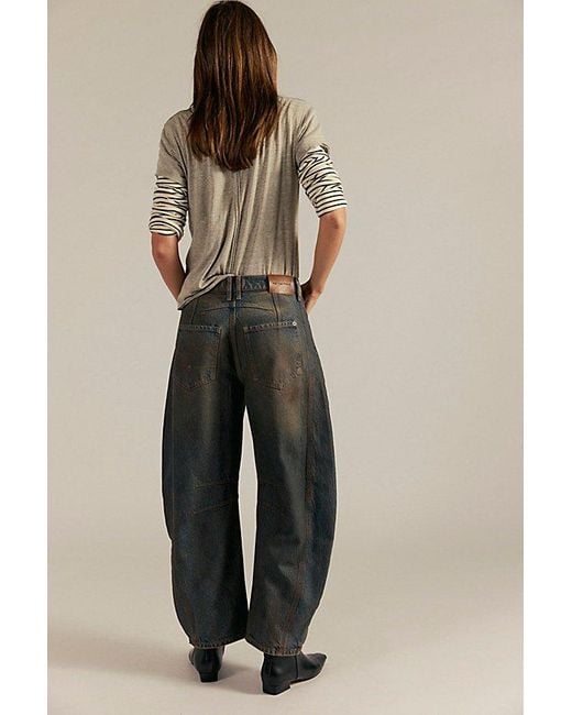 Free People Green Good Luck Mid-Rise Barrel Jeans