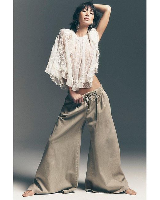 Free People Gray Julien Wide-Leg Chino Trousers