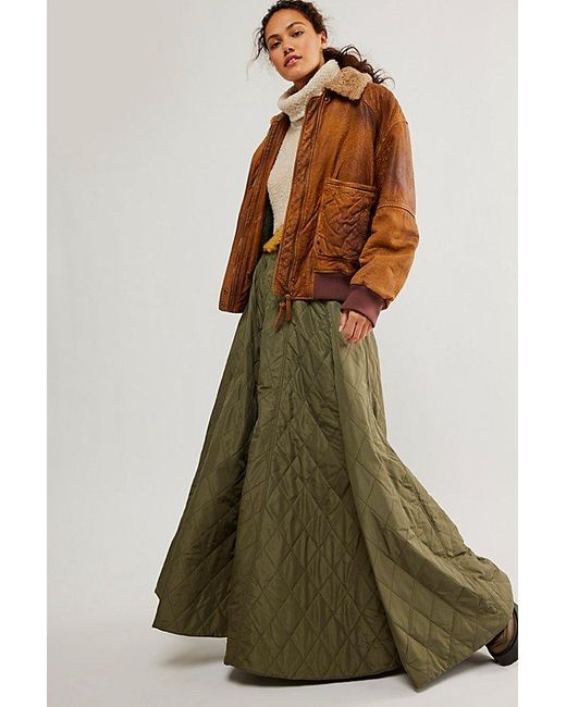 Norma Kamali Natural Quilted Long Grace Skirt At Free People In Military, Size: Xs