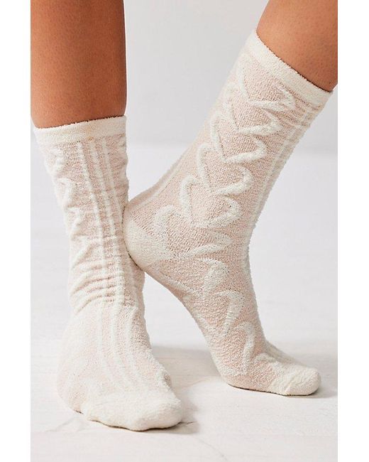 Free People White Cable Heart Crew Socks