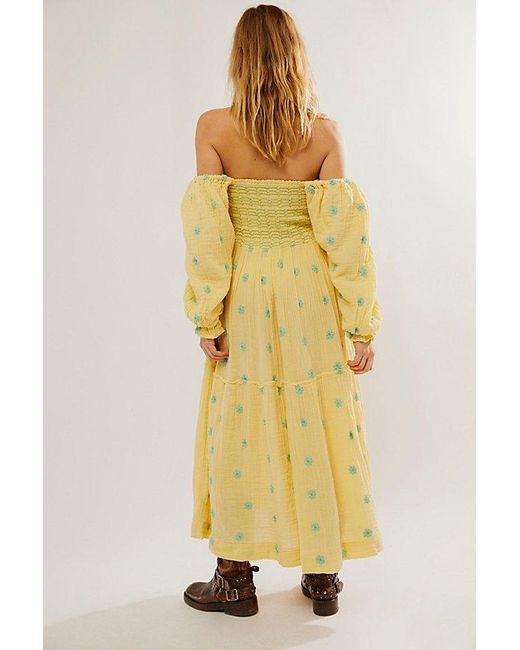 Free People Yellow Dahlia Embroidered Maxi Dress At In Pineapple Combo, Size: Xs