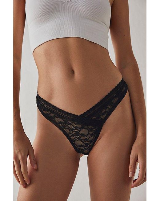 Free People Black High Cut Daisy Lace Thong Undies