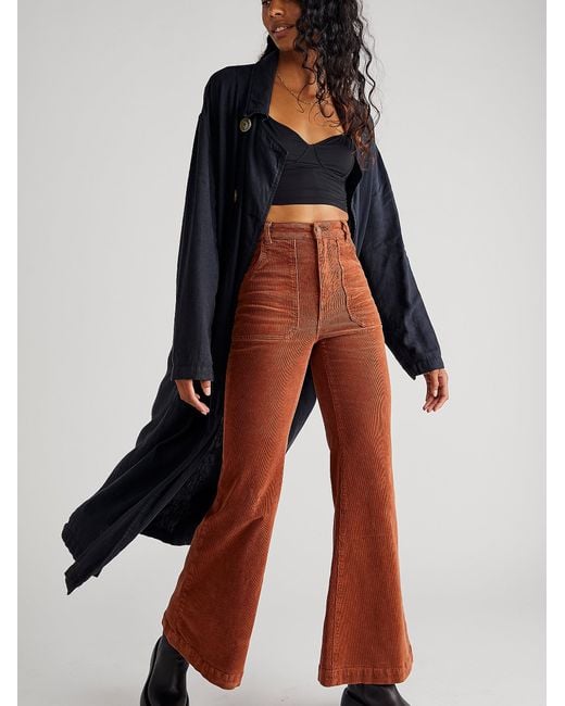 Free People Denim Rolla's East Coast Cord Flare Jeans in Chestnut